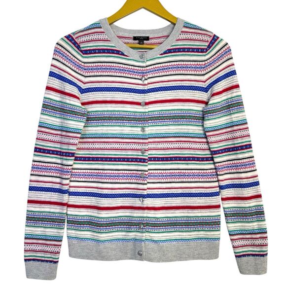 Talbots Fair Isle Cardigan Womens Petites PP Colorful Holiday Lambswool Nordic - Picture 1 of 7